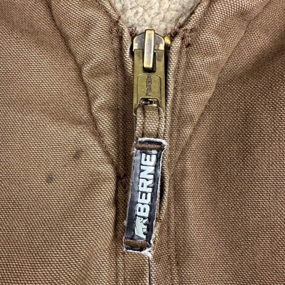 Berne Mens 2XL Brown Duck Canvas Sherpa Lined Workwear Vest Full Zip V-Neck - Picture 5 of 16